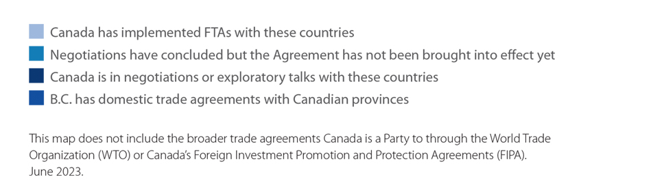 Tratados de libre comercio de BC y Canadá representados - Leyenda