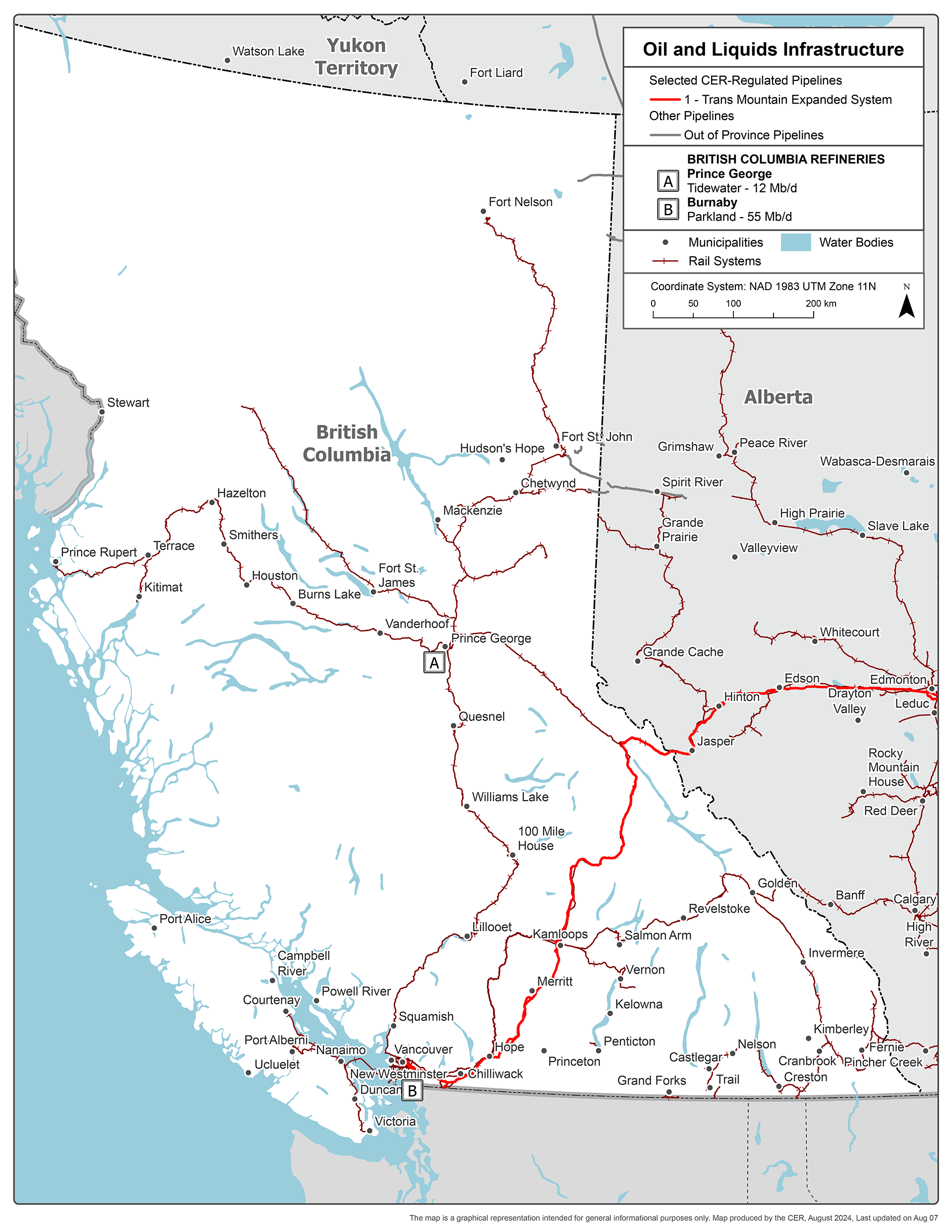 Mapa de infraestructura de Trade & Invest BC - Oil & Liquids
