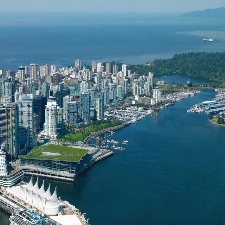Vista aérea del horizonte de Vancouver